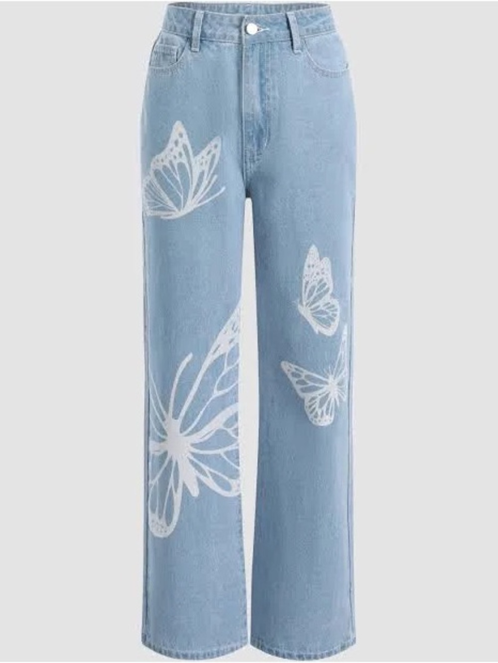 Cider Light Blue Wide-Leg Jeans with White Butterfly Motif Size S
